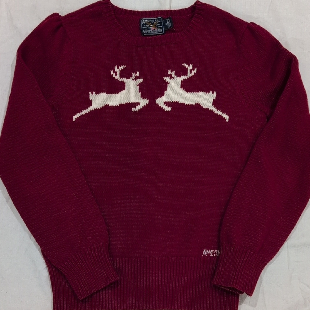 American Living Cotton Red Reindeer Sweater Medium Vintage Holiday Christmas